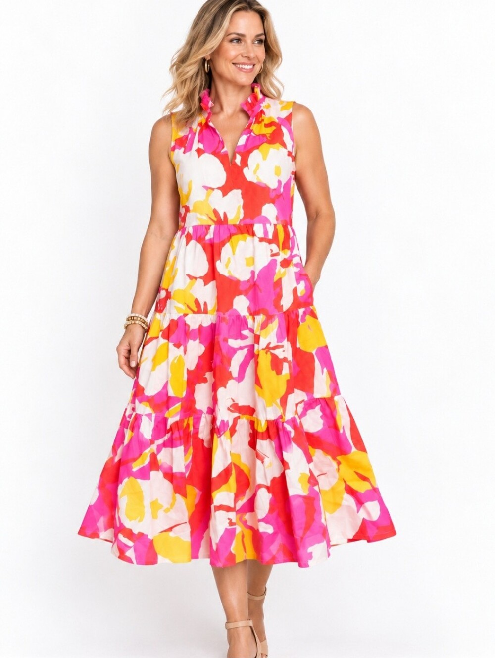 CROSBY Mollie Burch Wesley Dress M Coral Charm Floral Cotton Midi NWT $288